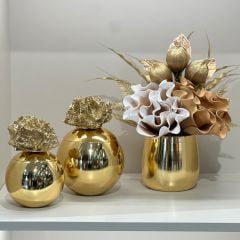 Yapay Çiçekli Gold Bardak Vazo 3 Parça Set No:2