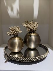 İkili Doğal Mercanlı Metal Küre ve Aynalı Tepsi Eskitme
