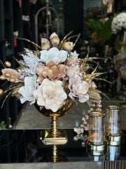 Yapay Çiçekli Gold Kare Ayak Vazo 3 Parça Set No:17